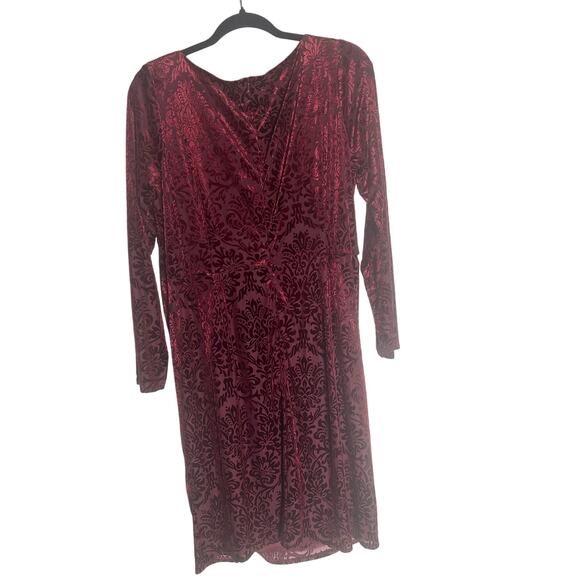 DB Studio Women's 18 Burgundy Velvet Ruched Midi Dress Long Sleeve Elegant - Picture 3 of 14